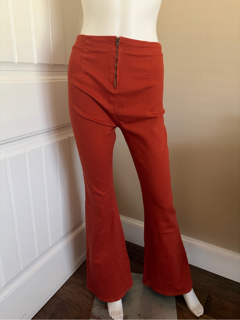 Vintage High-Rise Flare Denim Jeans in Rust